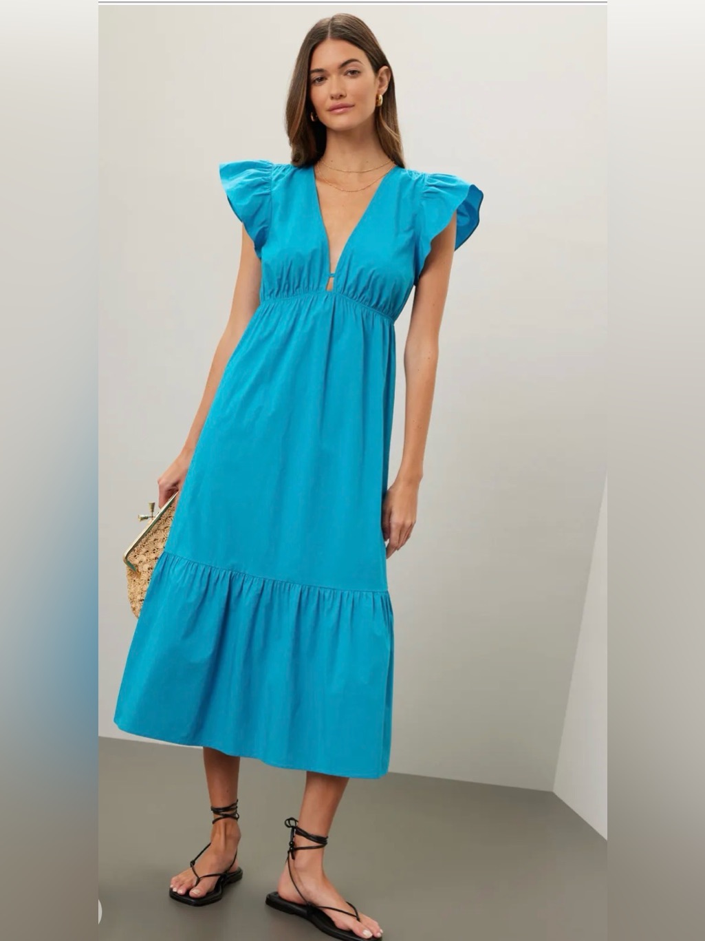 Rails Women's V-Neck Ruffle Sleeve Midi Dress In Turquoise Size Xl.